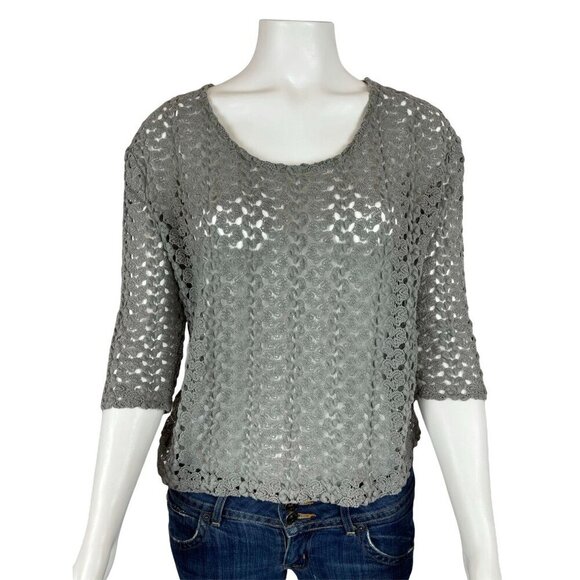Staring at Stars Tops - Staring at Stars Urban Outfitters Crochet Top Small Gray Sheer Half Sleeve